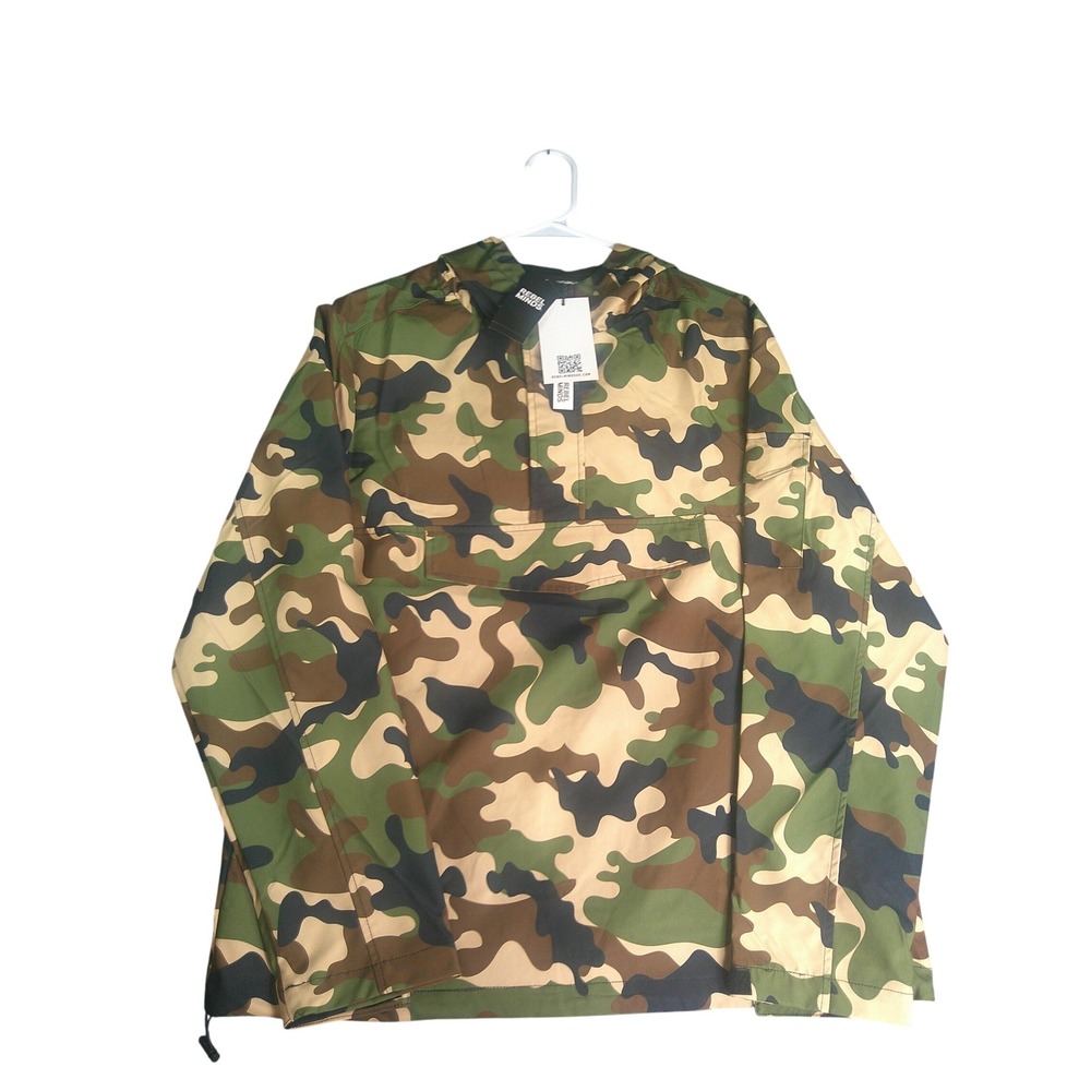 Rebel Minds Mens Woodland Camo Windbreaker Pullover Hoodie Streetwear Medium NWT